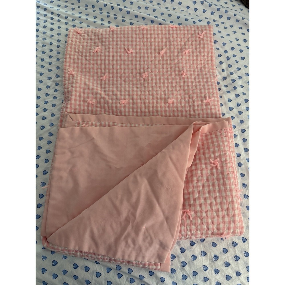 Handmade Reversible Pink Gingham Quilt 88x86 Cotton Tie Quilt Cottagecore